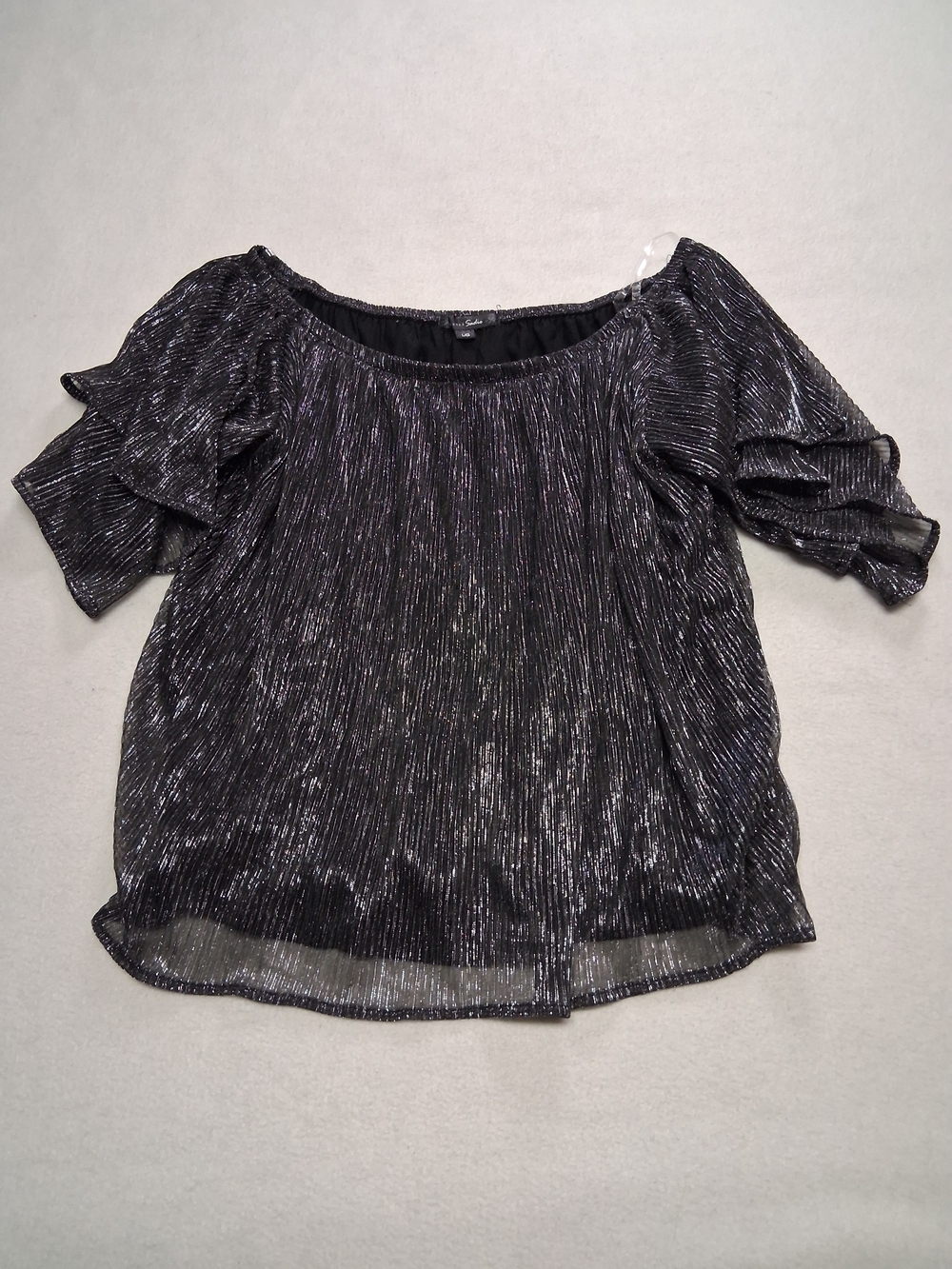 Sloane & SADIE Black Metallic Pleated Off-Shoulder Blouse